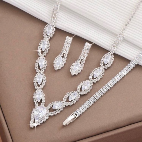 Elegant Sterling  Silver Necklace and Earring Set - Picture 2 of 4